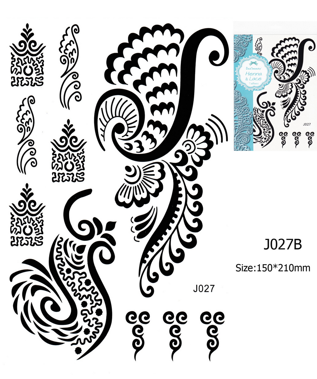 Henna tetoválás matrica 15cmX21cm J027B