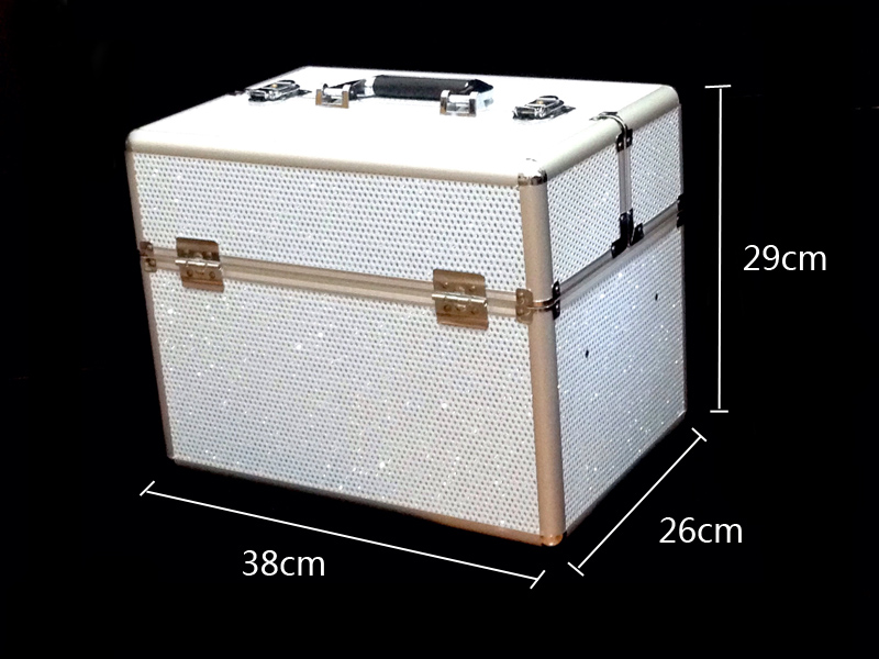 Kozmetikai bőrönd/Műkörmös táska-Fehér glitteres